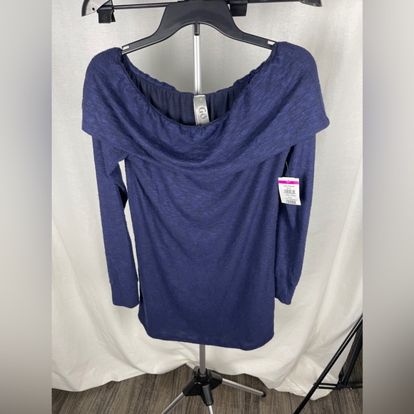 Go Couture Navy Foldover Off-the-Shoulder Tunic Sweater Size Large NWT - Picture 7 of 11